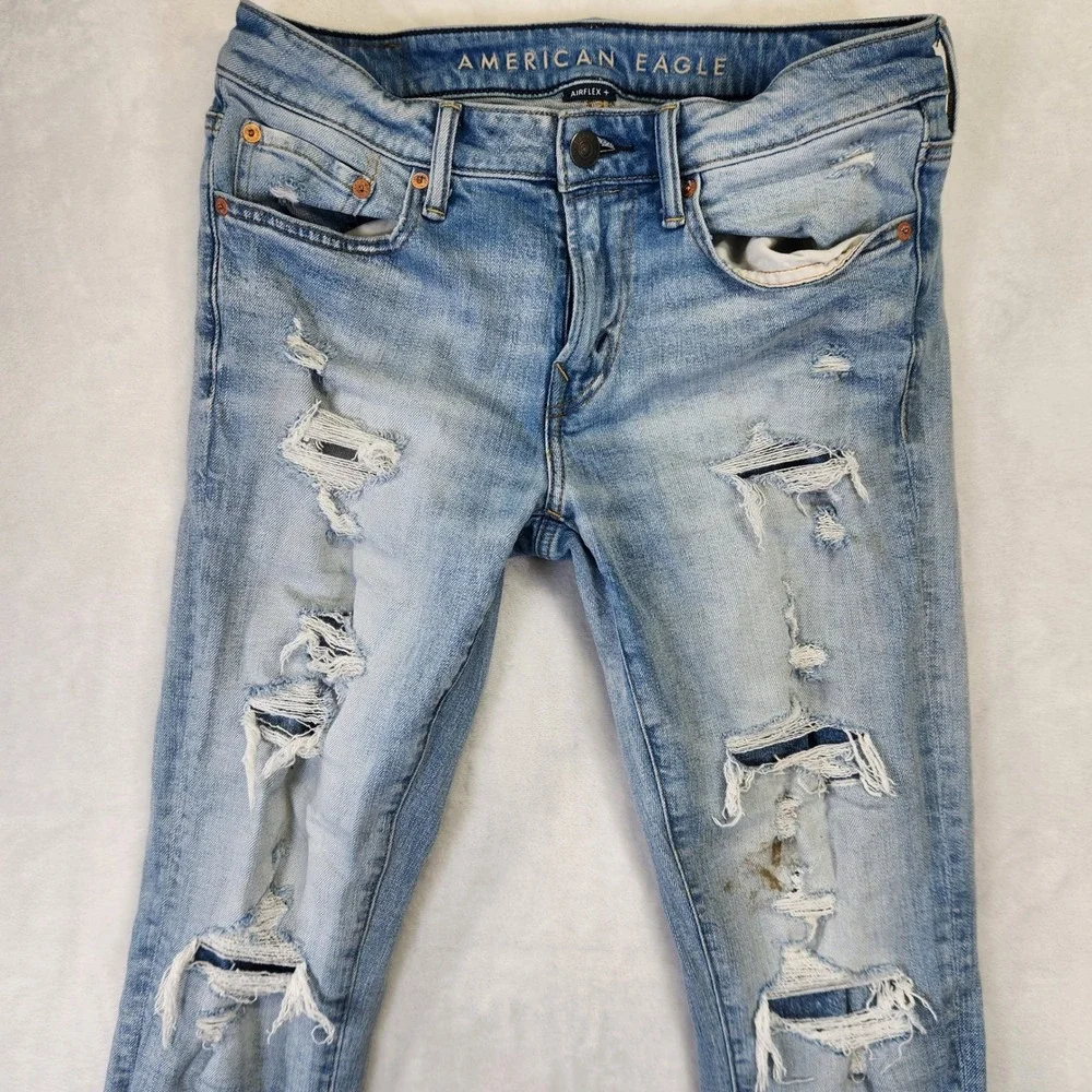 American Eagle‎ Outfitters Mens Distressed Blue Skinny Jeans Size 30x32